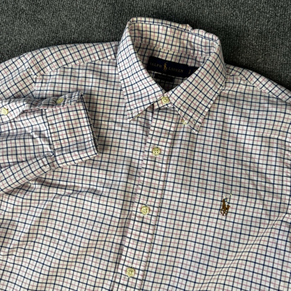 Ralph Lauren Gingham Check LS Button Down Classic Fit Oxford in Pink Small